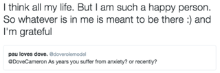 Dove Cameron ujawnia, że ​​zmaga się z niepokojem: „Musi być mniej tabu, aby o tym rozmawiać”