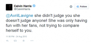 Ο Calvin Harris SLAMS φήμες ότι υπερασπίστηκε την Taylor Swift από την Avril Lavigne στο Twitter