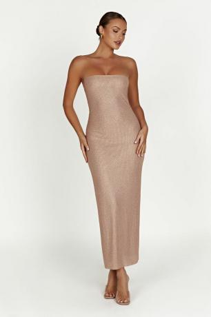 Vestido midi Waverly sin tirantes con strass - Desnudo