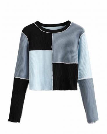 Patchwork Color Block Crop Top Tee