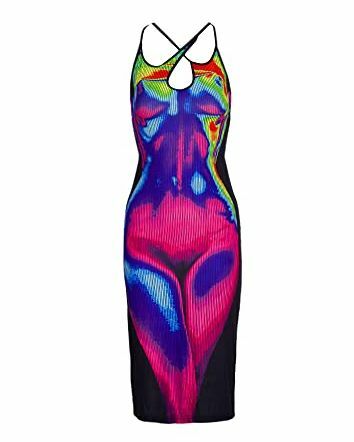 Y2k Batik Body Print Bodycon Elbise