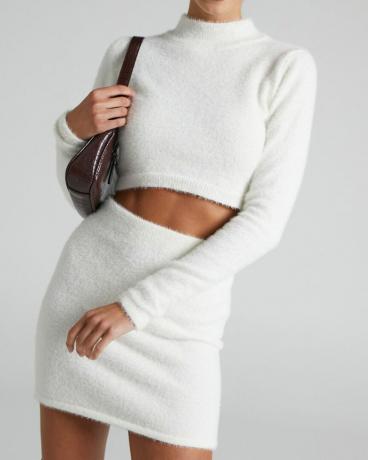 Glydel Fluffy Knit Crop Top i mini suknja dugih rukava