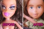Женщина делает макияж для кукол Братц