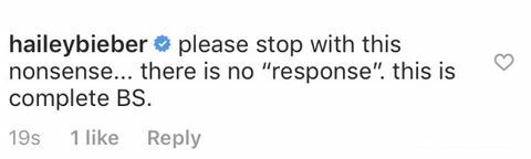 Hailey Baldwin nega l'ombreggiatura di Selena Gomez su Instagram