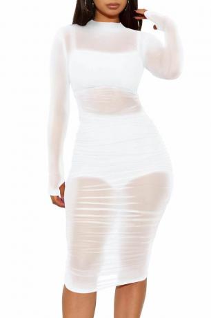 Crop Top + krótki dół + siateczkowa sukienka z długim rękawem 3-częściowy zestaw