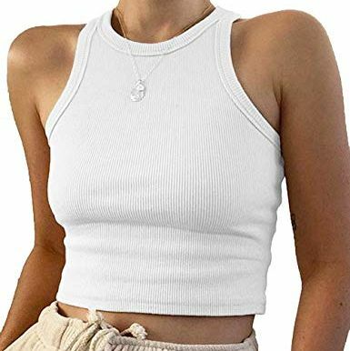 Basic Rib-Strick Solid Crop Tank Top mit Rundhalsausschnitt