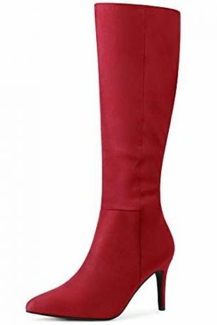 Allegra K Kadın Sivri Burun Stiletto Topuklu Kırmızı Diz Boyu Çizme 8 M US