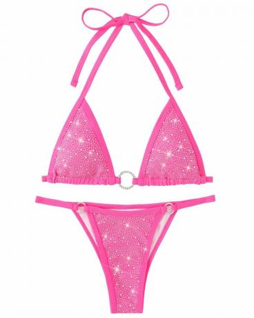 Neckholder-Triangel-Bikini mit Strasssteinen