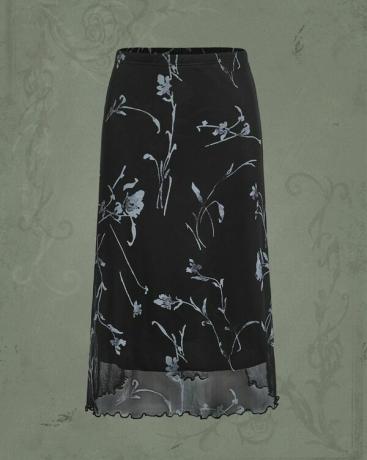 Goth Floral Print Lettuce Trim Mesh Skirt