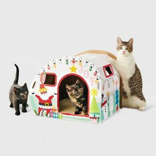 Casa clásica navideña para gatos Camper
