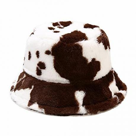 Коричневая шляпа-ведро с пушистой коровьей шерстью 