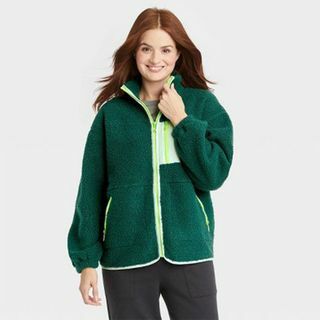 Groene sherpa-jas voor dames