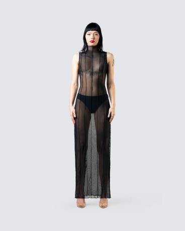 Zeal Black Mesh Bodycon Maxi obleka