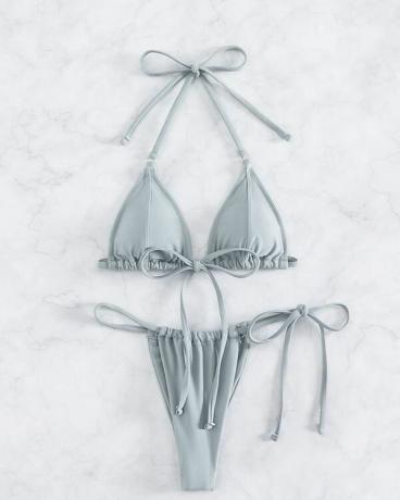 Neckholder-Triangel-Bikini-Badeanzug mit Knotendetail