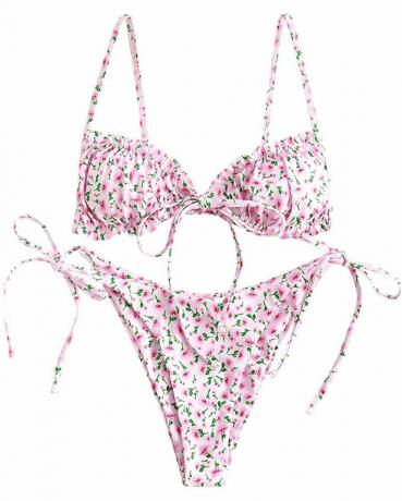 Ditsy Floral Frilled Tie Knot Front Strappy Bikini Sett
