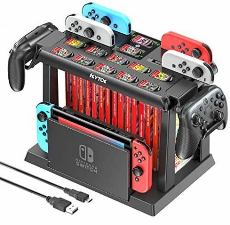 Switch Games Organizer Station med kontrollerlader, ladedokking for Nintendo Switch og OLED Joycons