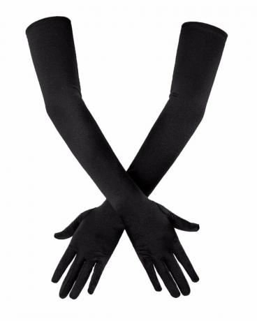 Длинные черные атласные перчатки до локтя