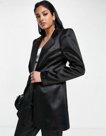 Jersey Exaggerated Shoulder Satin Suit Blazer