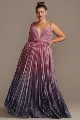 Vestido plissado Ombre Plus Size com ilusão de mergulho