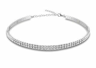 Zilveren strass choker ketting