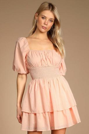 Скейтър с многоетажна мини рокля Tiers To Me Blush Puff Slee