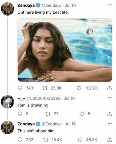 zendaya بفرح شديد الظل توم هولاند في تغريدة