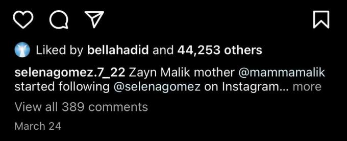 bella hadids like auf dem selena fanaccount