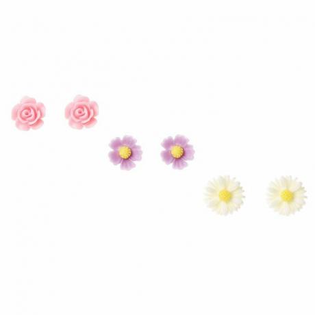 Boucles d'oreilles clous fleur sculptées en argent pastel - paquet de 3