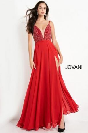 שמלת נשף שיפון בגוון אדום חרוזים