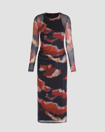 שמלת מקסי עם תבנית מופשטת של רשת שקופה
