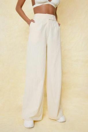 Linen Look High Waisted Wide Leg Pants