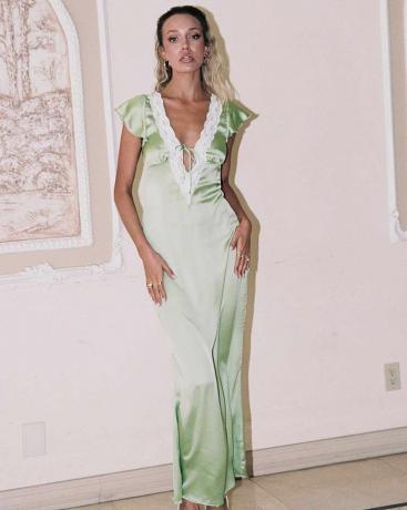 Maxi šaty Armas s čipkovaným lemom zelené