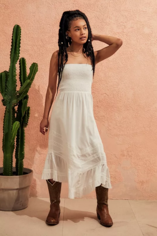 Krystal Smocked Bandeau Midi-kjole