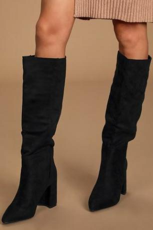 Чорні замшеві високі чоботи до колін із загостреним носком Katari