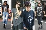 Kendall en Kylie Jenner dragen Yeezus-shirt