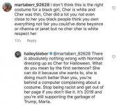 Hailey Baldwin tleskala zpět na trolla, který kritizoval Normaniho halloweenský kostým