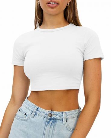 Casual cropped T-shirt met ronde hals