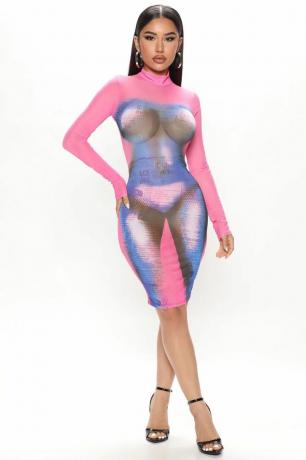 Mini Dress Body Illusion Mesh - Royalcombo
