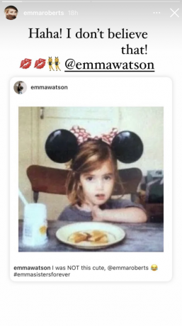 Emma Watson reageerde geweldig op de fotoverwisseling van Emma Roberts tijdens de Harry Potter-reünie