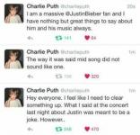 Charlie Puth sa ospravedlňuje po tom, ako Justina Biebera na pódiu väčšinou vyhodil