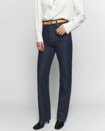 Kovbojské vysoké rovné dlhé džínsy