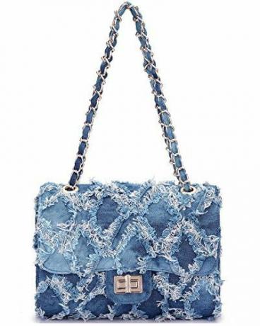 Borsa in denim invecchiato trapuntato