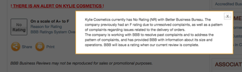[UPDATE] Kylie Jenner reageert op de F-beoordeling van haar bedrijf van het Better Business Bureau