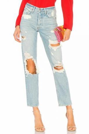 Gerade Jeans im Used-Look mit hohem Bund