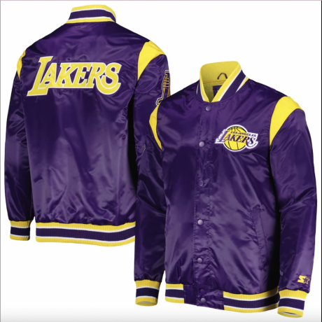 Veste universitaire en satin à boutons-pression Force Play des Los Angeles Lakers