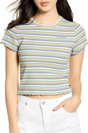 Stripe Ribbed Crop T-skjorte