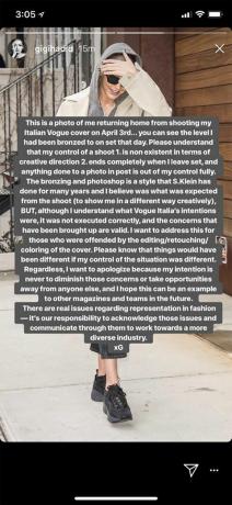 gigi hadid instagram bocsánatkérés