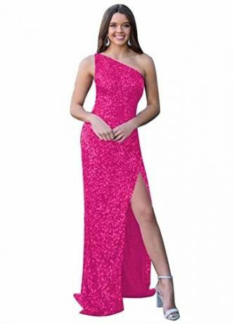 Hot Pink Paljett One Shoulder högtidlig klänning 
