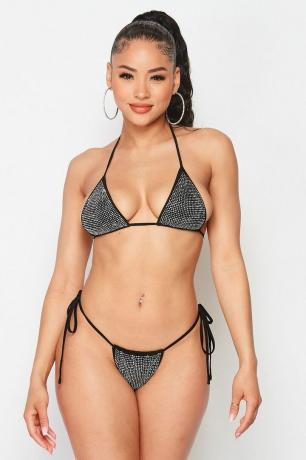 Juodos spalvos Hottie Rhinestone bikini