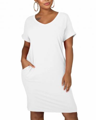 Kurzarm-T-Shirt-Kleid mit V-Ausschnitt